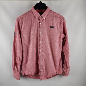 Superdry Shirt Men Large Red White Geometric Premium Regular Fit Button Up